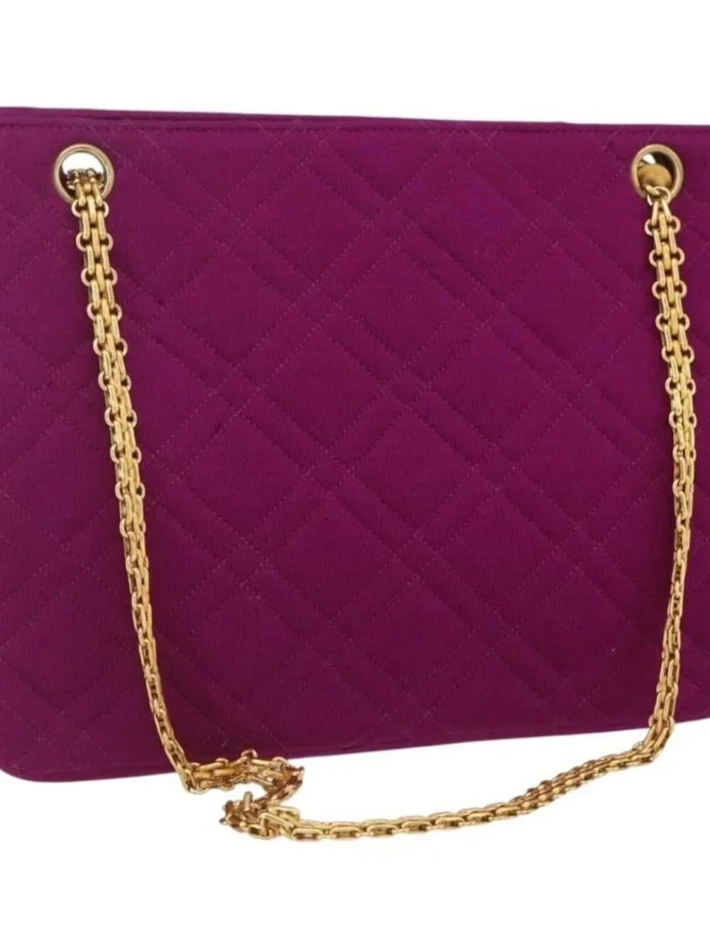 CHANEL Matelasse Chain Shoulder Bag Cotton Purple Gold CC Auth BA9805